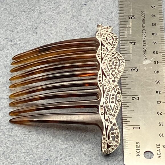 F. & Co. Vintage Hair Comb As Is 3 In Platinum Tortoiseshell Rhinestones Retro - Picture 3 of 10